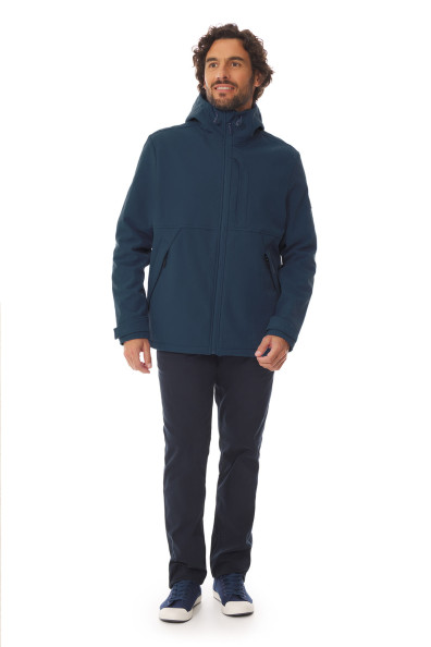 Veste à capuche bleu marine en softshell pour homme | Mousqueton