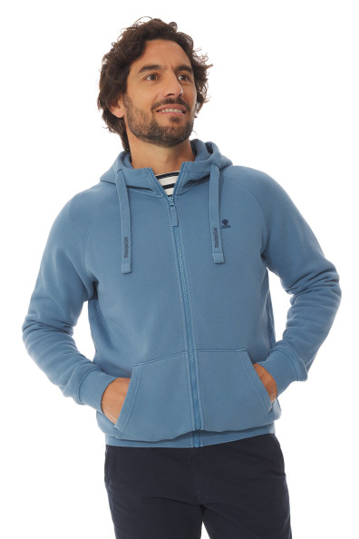 Sweat zippé à capuche homme bleu provençal | Mousqueton