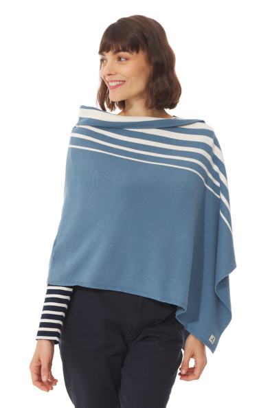 Pull poncho femme rayé bicolore bleu | Mousqueton