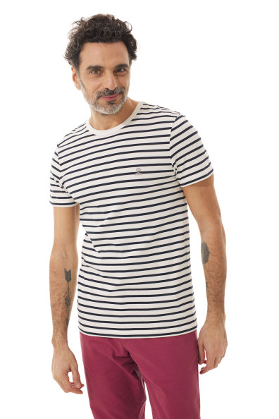 T-shirt rayé manches courtes à col rond homme | Mousqueton