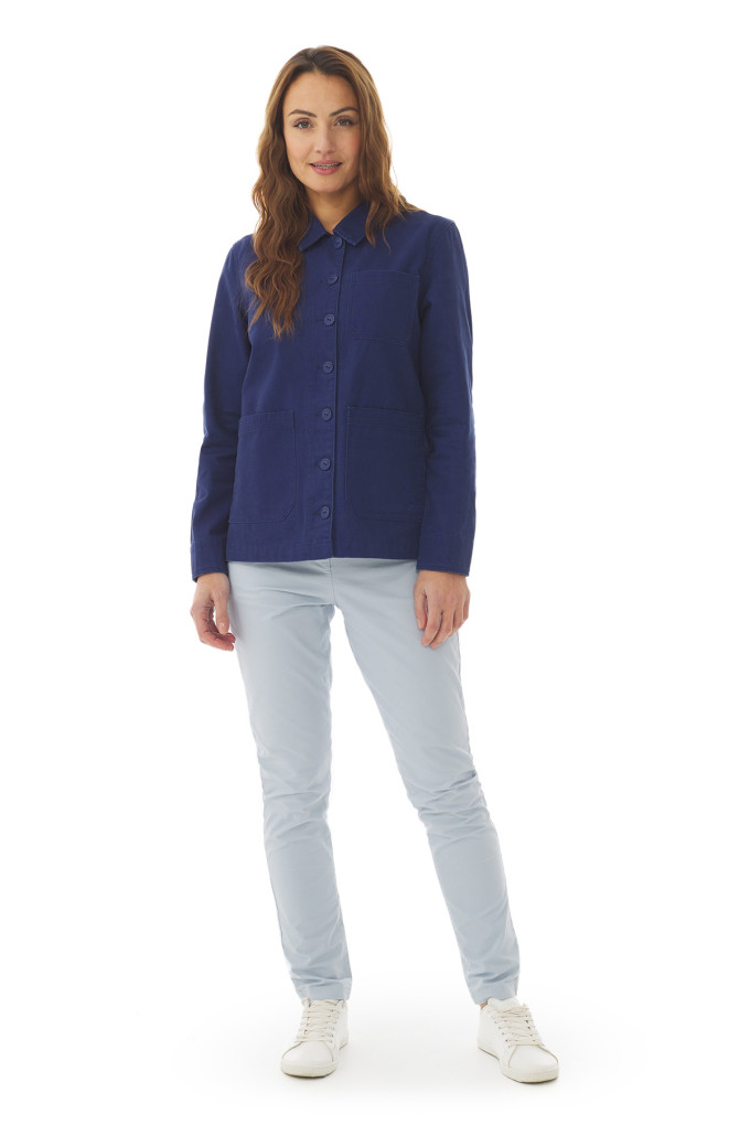 Veste de travail femme en toile de coton bleu regate | Mousqueton