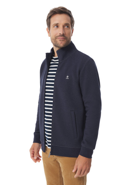Gilet zippé homme en interlock bleu marine | Mousqueton