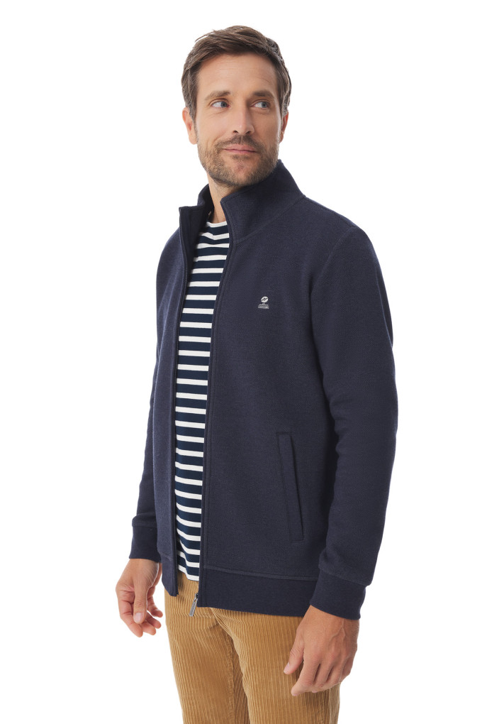 Gilet zippé homme en interlock bleu marine | Mousqueton