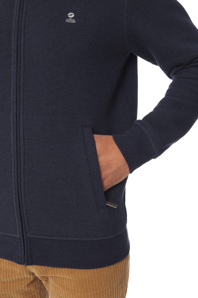 Gilet zippé homme en interlock bleu marine | Mousqueton