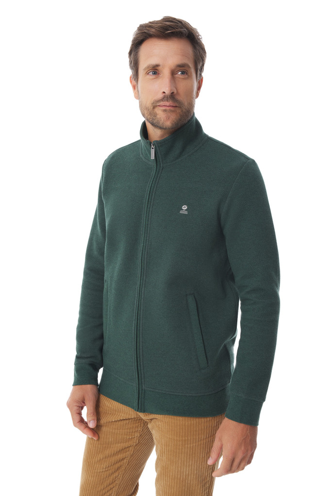 Gilet zippé homme en interlock vert foncé | Mousqueton