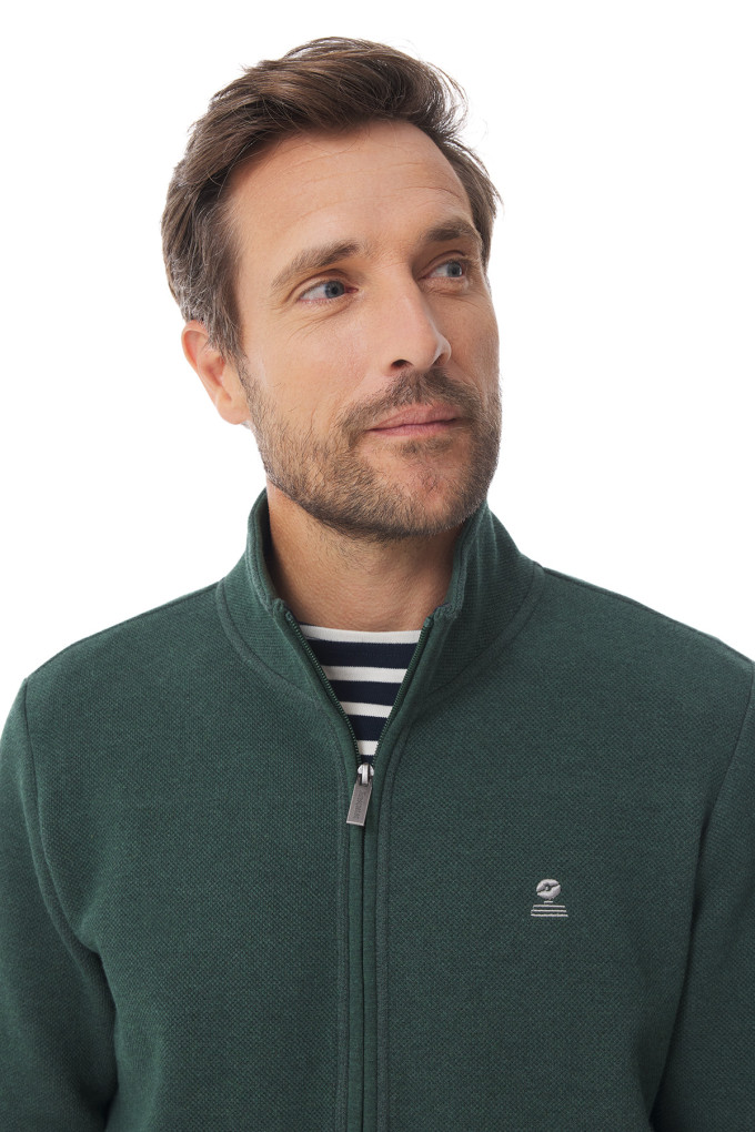 Gilet zippé homme en interlock vert foncé | Mousqueton