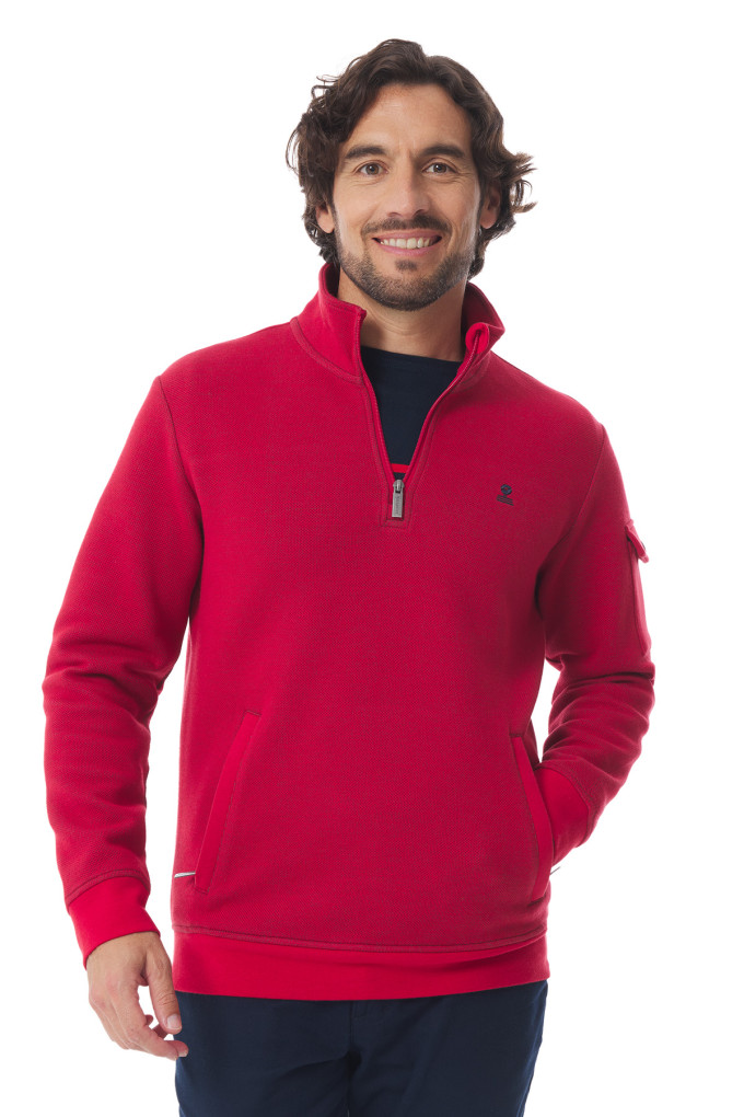 Sweat col camionneur homme rouge | Mousqueton