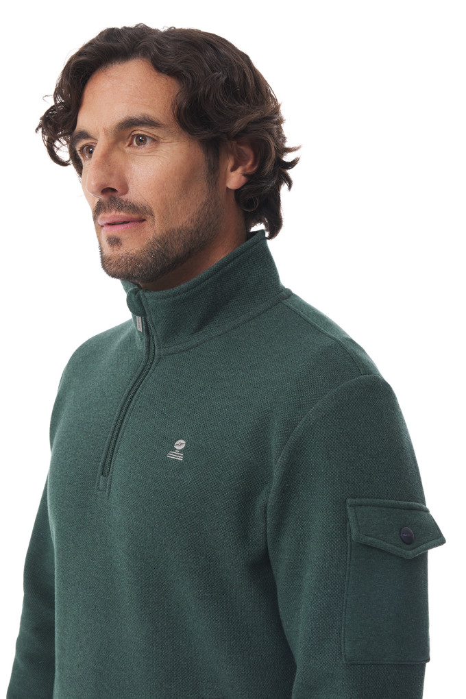 Sweat col camionneur homme vert foncé | Mousqueton