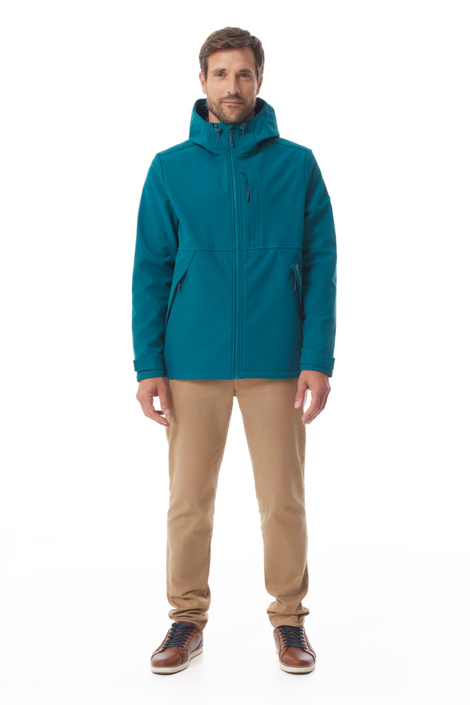 Veste à capuche vert émeraude en softshell pour homme | Mousqueton