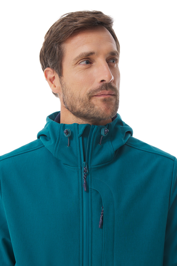 Veste à capuche vert émeraude en softshell pour homme | Mousqueton