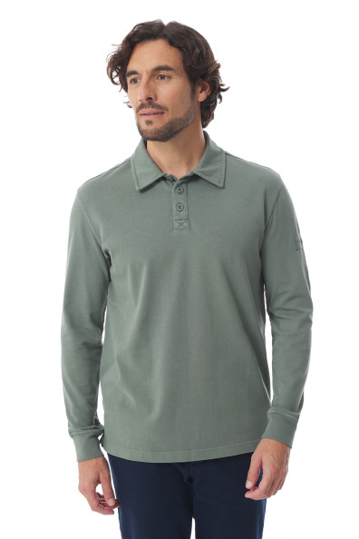 Polo manches longues homme vert kaki | Mousqueton