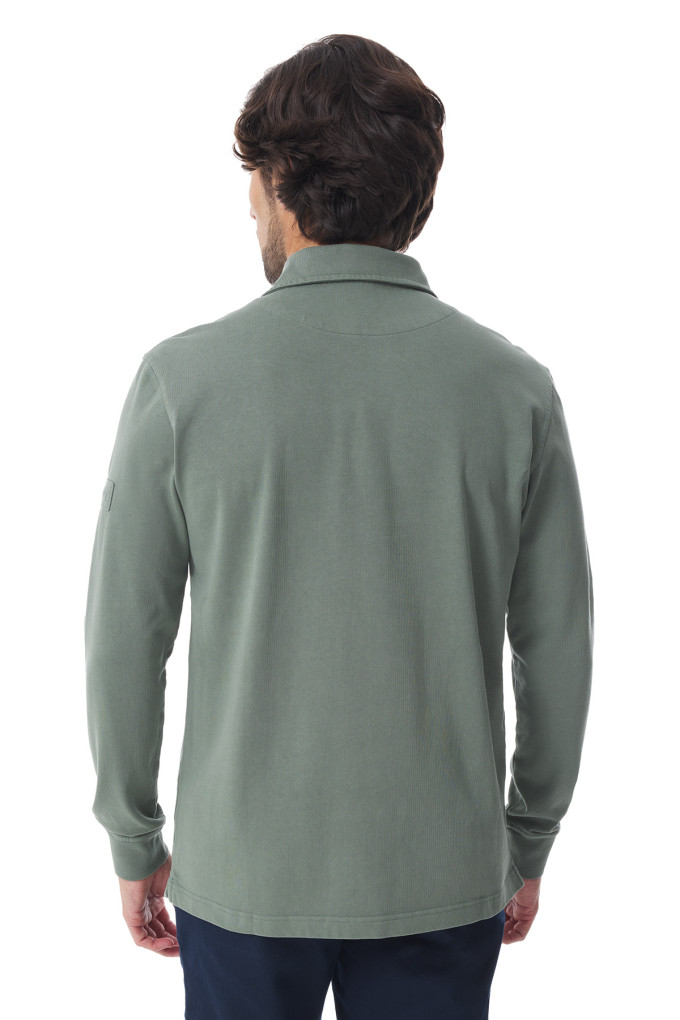 Polo manches longues homme vert kaki | Mousqueton
