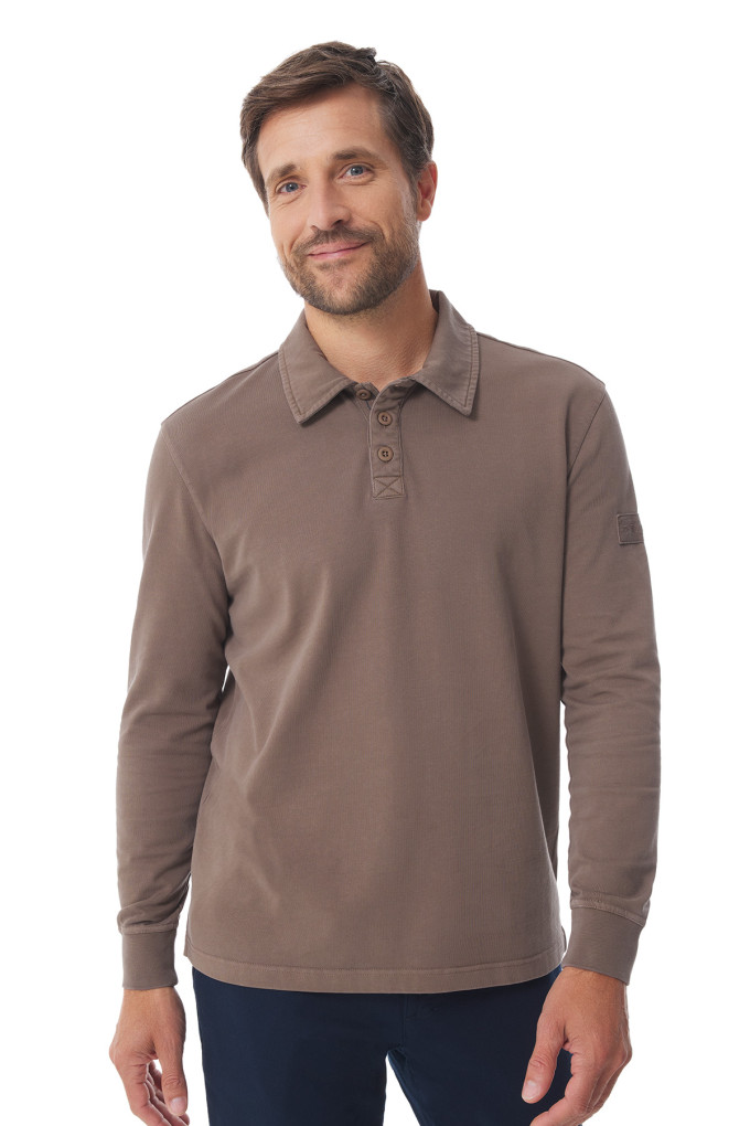 Polo manches longues homme marron pécan | Mousqueton