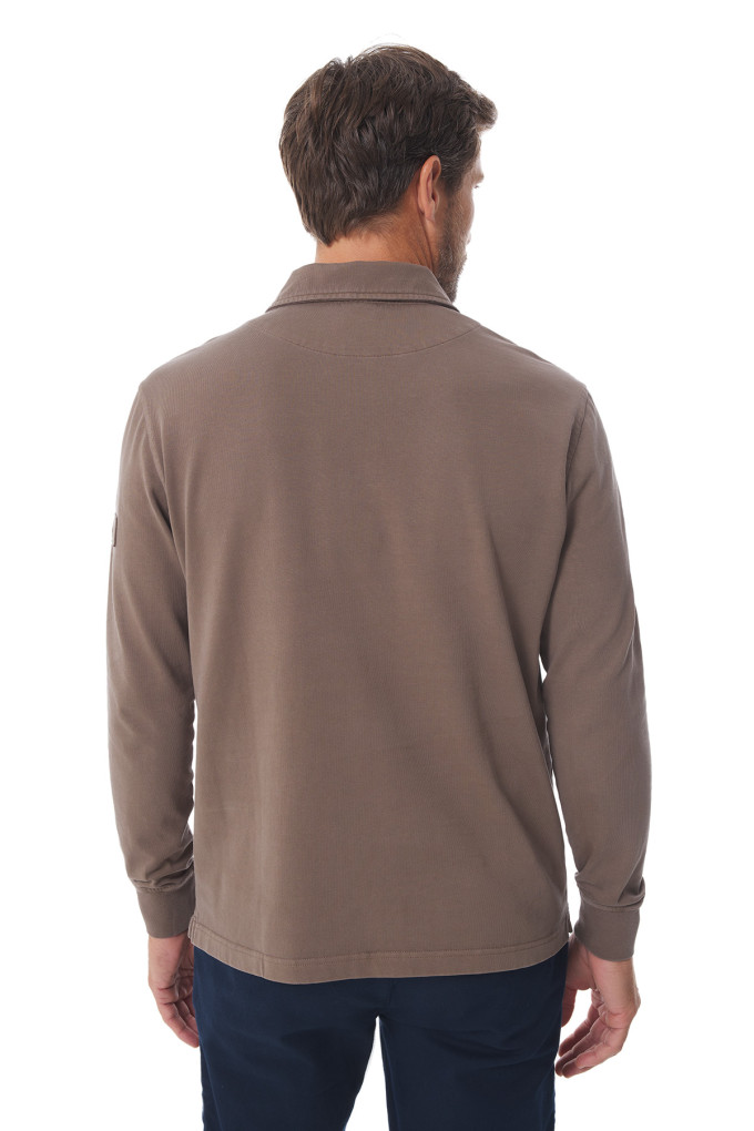 Polo manches longues homme marron pécan | Mousqueton