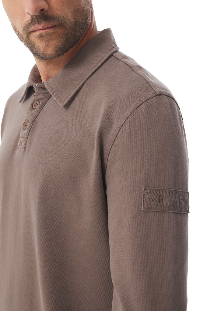 Polo manches longues homme marron pécan | Mousqueton