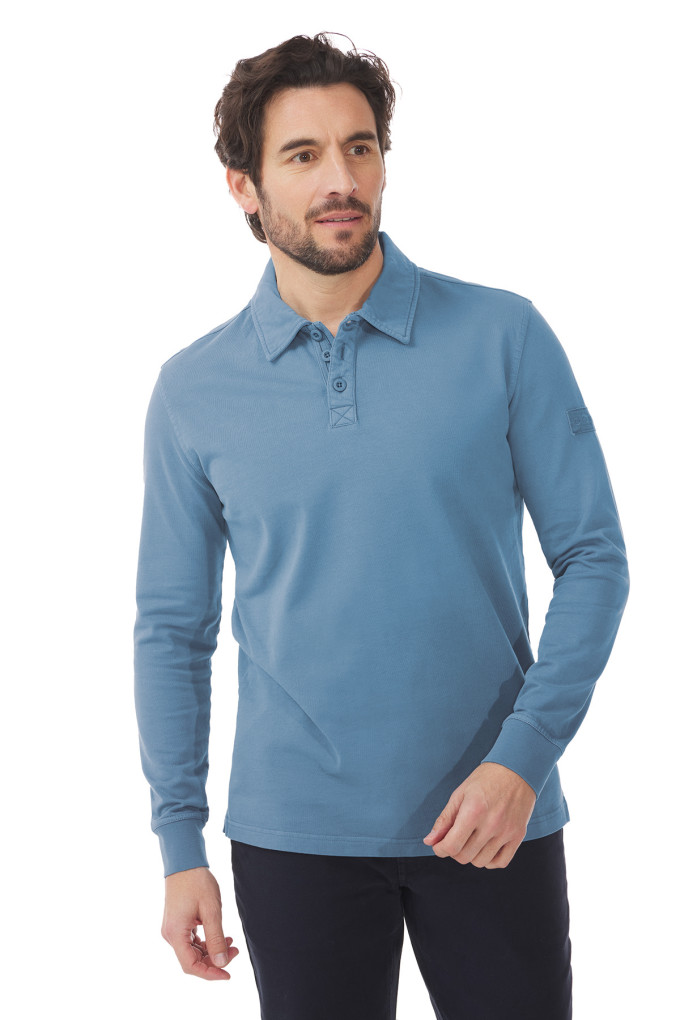 Polo manches longues homme bleu provençal | Mousqueton