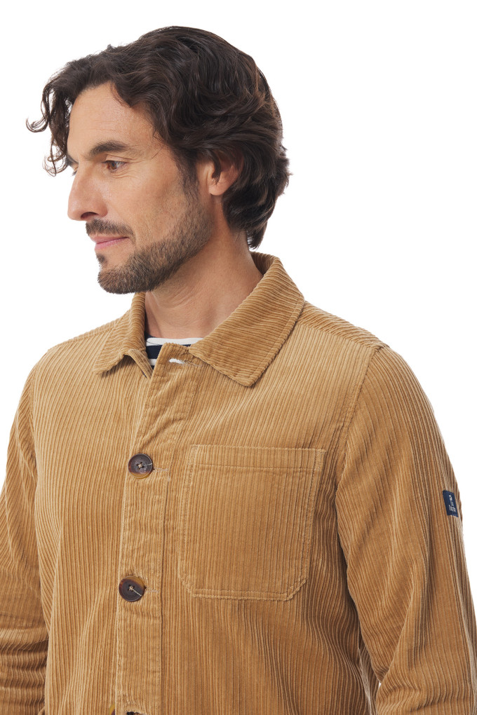 Veste de travail homme en velours côtelé beige | Mousqueton
