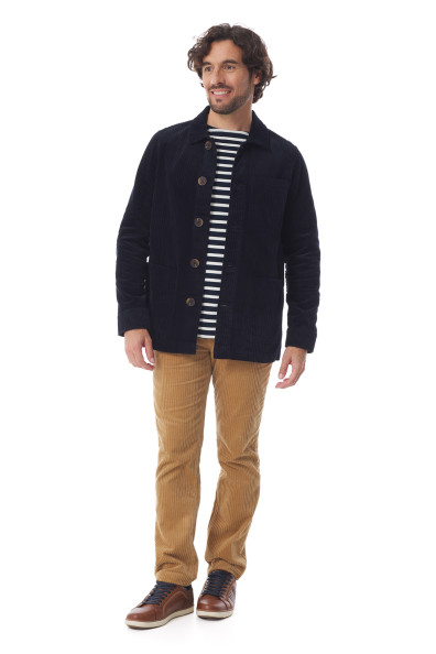 Veste de travail homme en velours côtelé bleu marine | Mousqueton