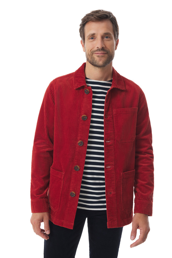Veste de travail homme en velours côtelé orange tuile | Mousqueton