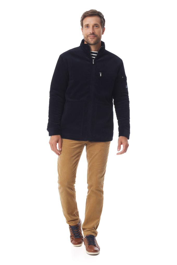 Veste zippée homme en velours côtelé bleu marine | Mousqueton