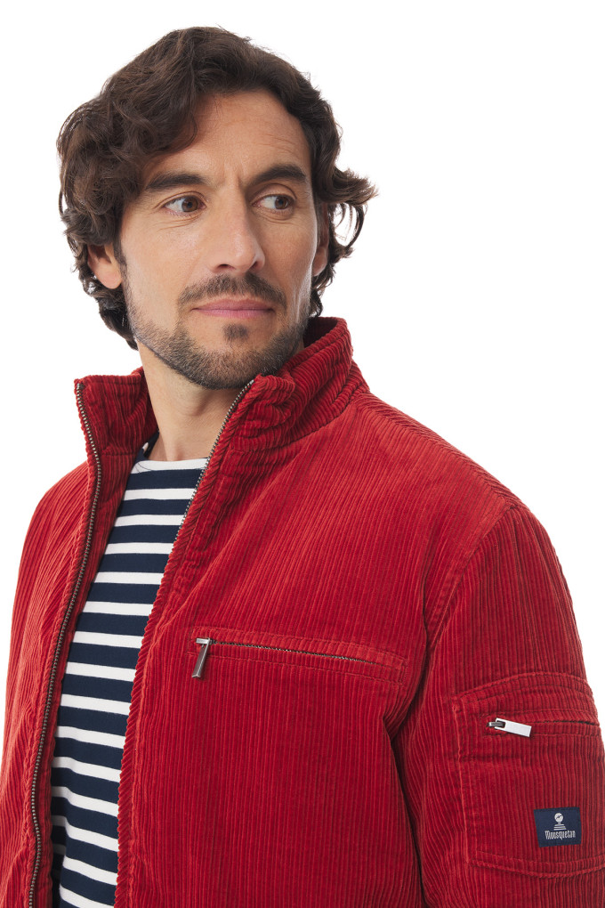 Veste zippée homme en velours côtelé orange tuile | Mousqueton