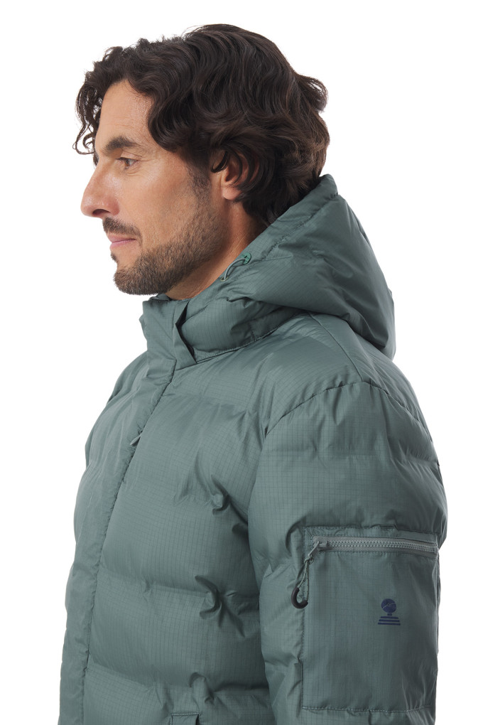Doudoune homme à capuche amovible vert kaki | Mousqueton