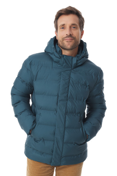 Doudoune homme à capuche amovible bleu pétrole | Mousqueton
