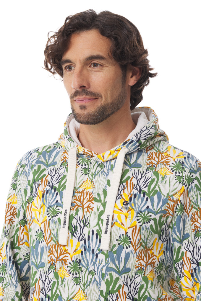Sweat à capuche homme motifs flore marine | Mousqueton
