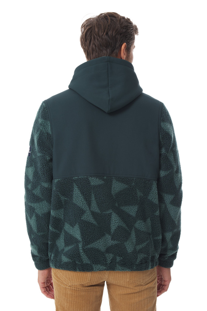 Veste polaire sherpa à capuche motifs voile vert kaki | Mousqueton
