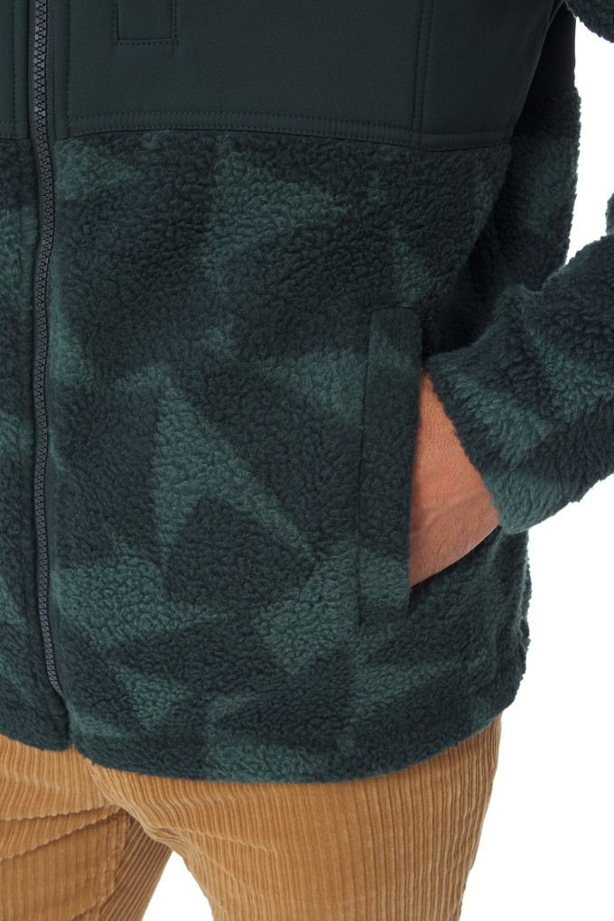 Veste polaire sherpa à capuche motifs voile vert kaki | Mousqueton