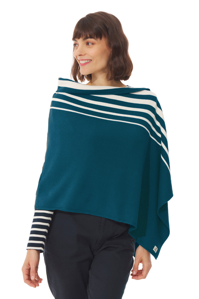 Poncho femme rayé vert émeraude | Mousqueton