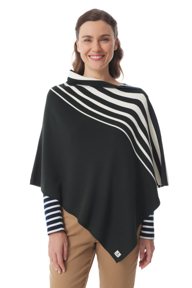 Poncho femme rayé vert foncé | Mousqueton