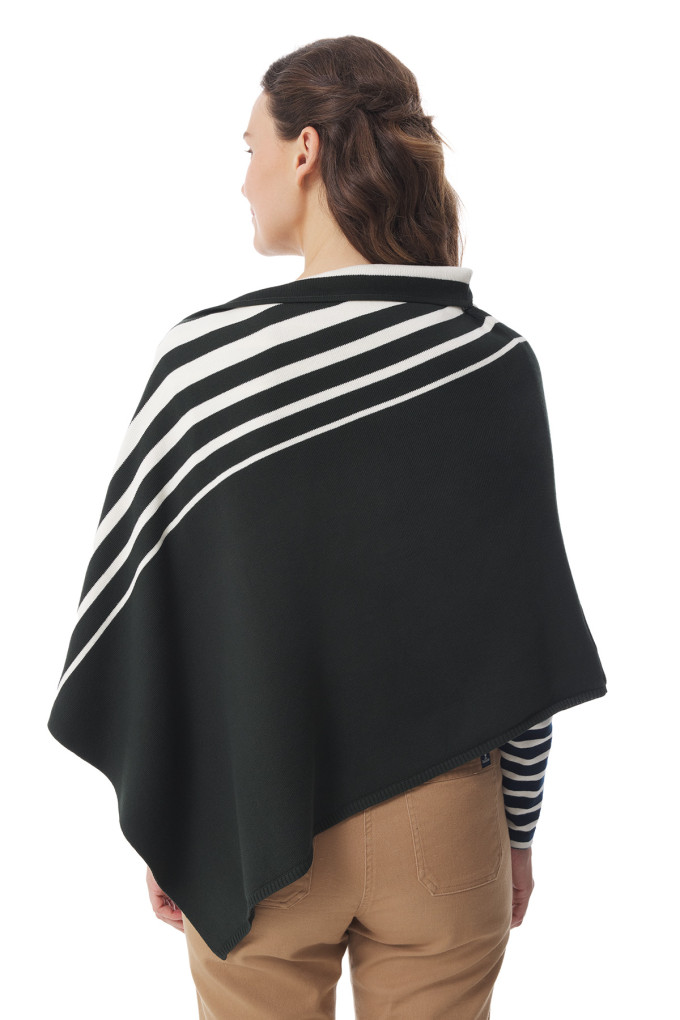Poncho femme rayé vert foncé | Mousqueton