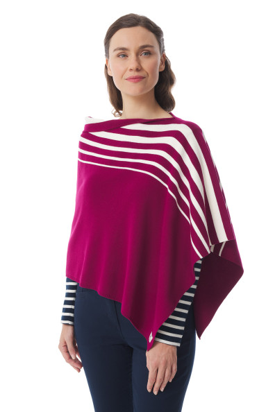 Women's dark fuchsia striped poncho | Mousqueton