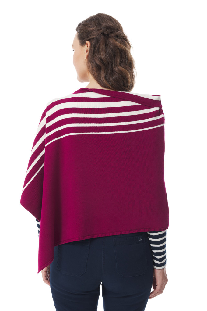 Poncho femme rayé fuchsia foncé | Mousqueton