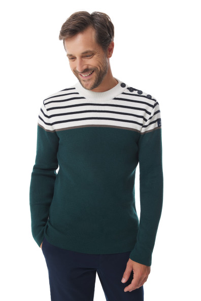 Pull marin homme rayé vert foncé et bleu marine | Mousqueton