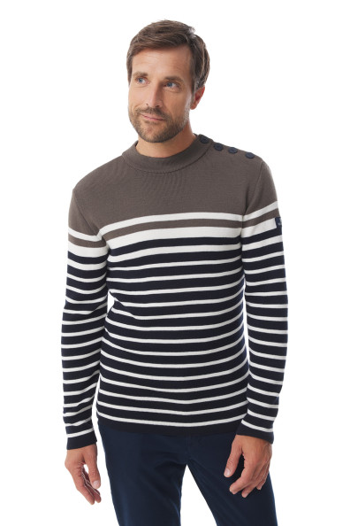 Pull marin homme rayé marron et bleu marine | Mousqueton