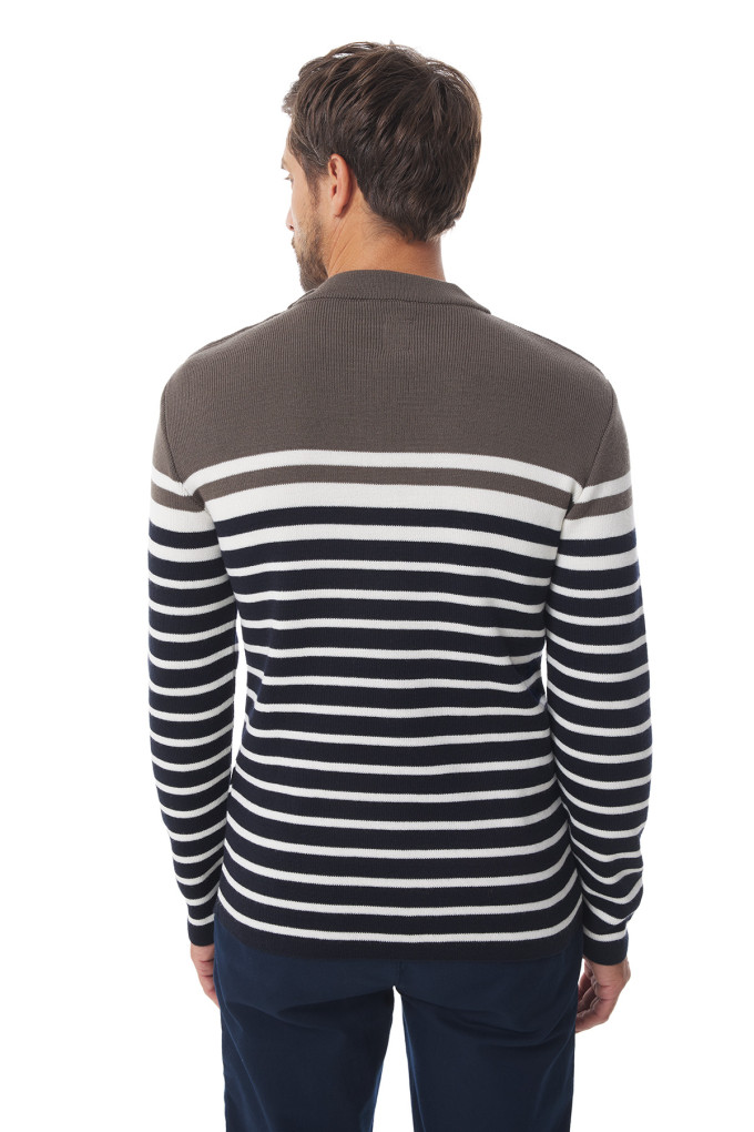 Pull marin homme rayé marron et bleu marine | Mousqueton