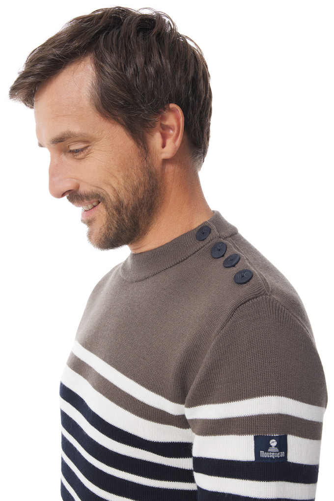 Pull marin homme rayé marron et bleu marine | Mousqueton