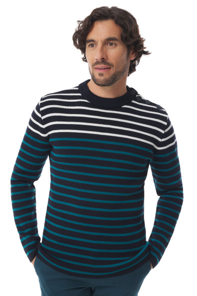 Pull marin homme rayé vert émeraude et bleu marine | Mousqueton