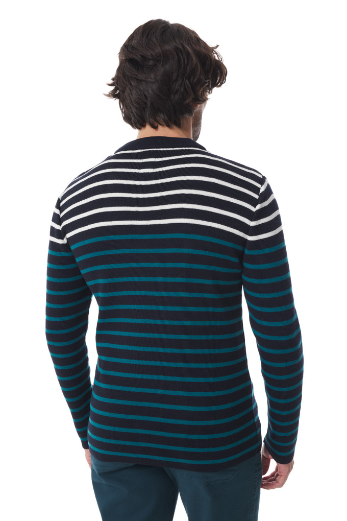 Pull marin homme rayé vert émeraude et bleu marine | Mousqueton