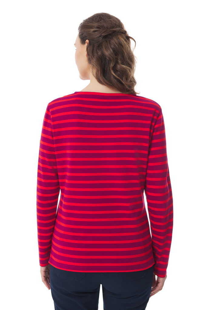 Marinière bicolore pour femme fuchsia et rouge | Mousqueton