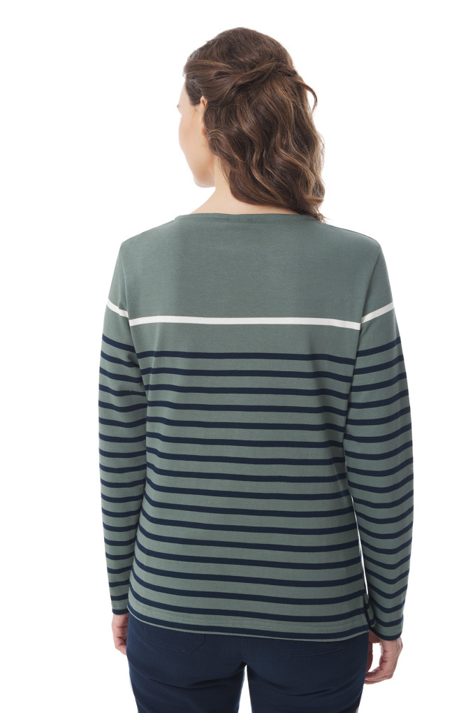 Marinière multicolore vert kaki écru et marine pour femme | Mousqueton