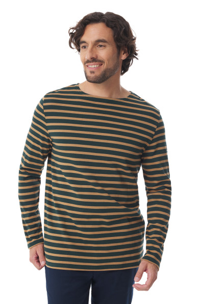 Marinière homme à manches longues vert et beige foncé | Mousqueton