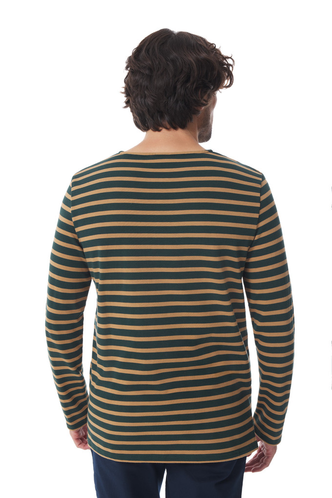 Marinière homme à manches longues vert et beige foncé | Mousqueton