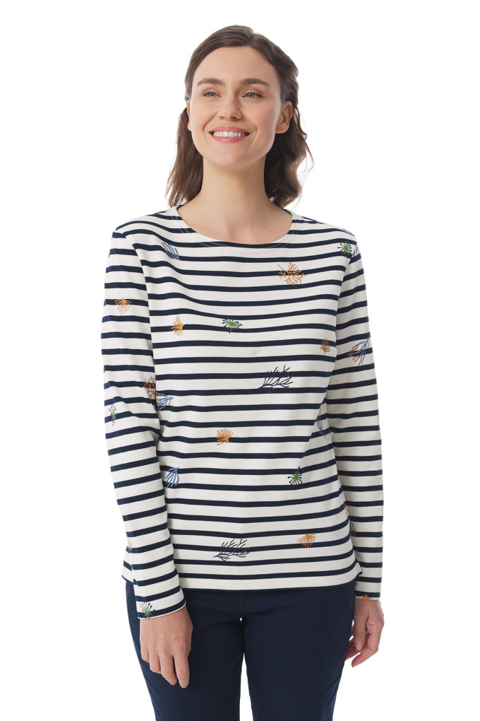 Marinière bleu marine femme à motifs flore marine | Mousqueton