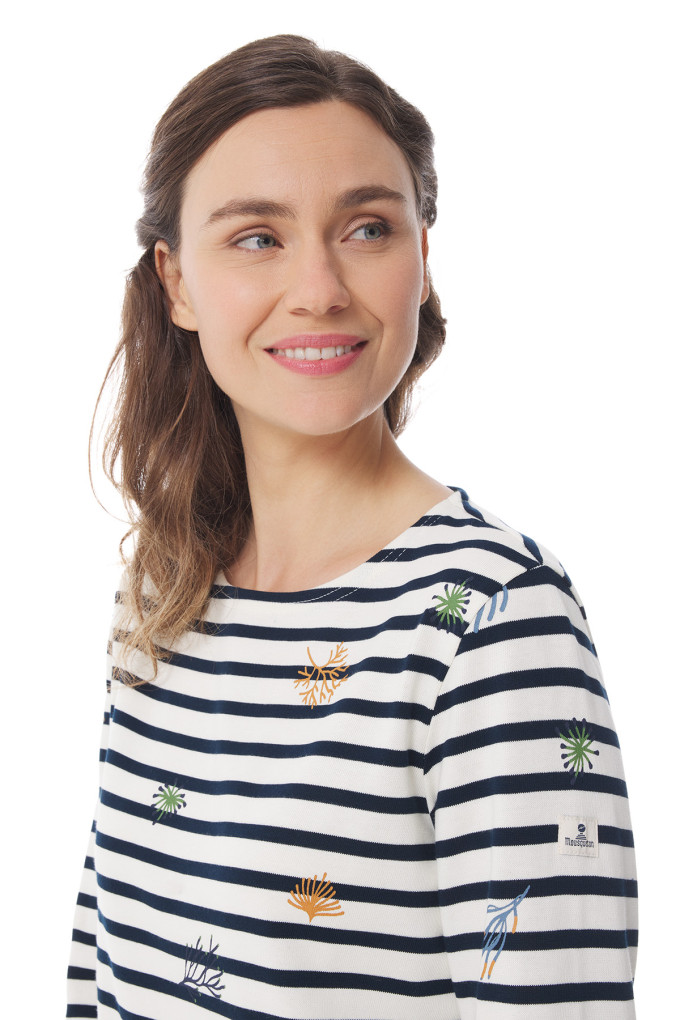 Marinière bleu marine femme à motifs flore marine | Mousqueton