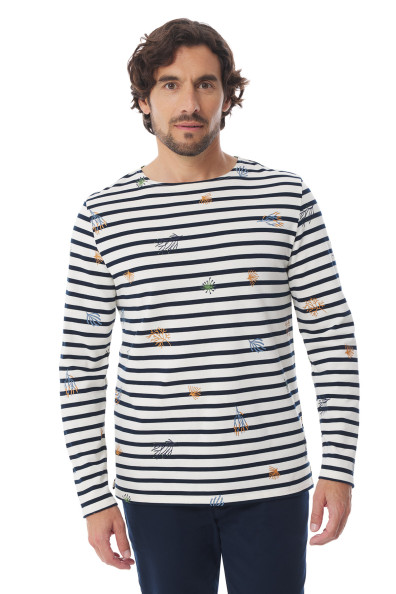 Marinière homme manches longues à motifs flore marine | Mousqueton