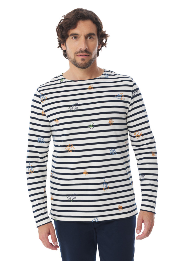 Marinière homme manches longues à motifs flore marine | Mousqueton