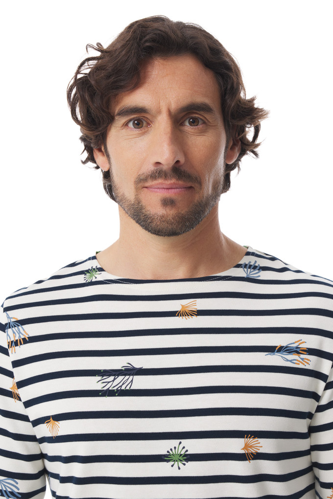 Marinière homme manches longues à motifs flore marine | Mousqueton